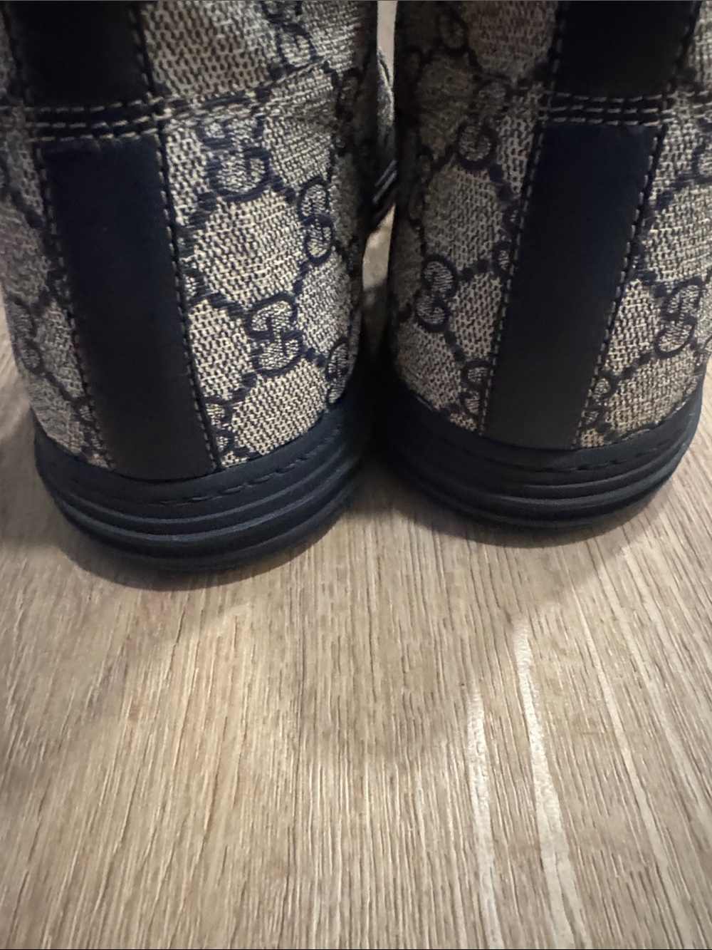 Gucci Men’s GG Monogram High-Top Sneakers in Beige and Navy - Picture 3 of 14